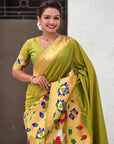 Mehendi Paithani Silk Saree with Half Half Concept Big Border Zari Woven Saree