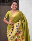Mehendi Paithani Silk Saree with Half Half Concept Big Border Zari Woven Saree