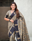 Grey Soft Silk Dusty Concept Zig Zag Zari Woven Saree