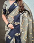 Grey Soft Silk Dusty Concept Zig Zag Zari Woven Saree