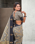 Grey Soft Silk Dusty Concept Zig Zag Zari Woven Saree
