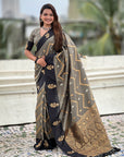 Grey Soft Silk Dusty Concept Zig Zag Zari Woven Saree