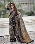 Grey Soft Silk Dusty Concept Zig Zag Zari Woven Saree
