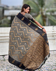 Grey Soft Silk Dusty Concept Zig Zag Zari Woven Saree
