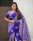 Violet Soft Silk Dusty Concept Zig Zag Zari Woven Saree
