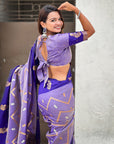 Violet Soft Silk Dusty Concept Zig Zag Zari Woven Saree