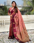 Dusty Pink Soft Silk Dusty Concept Zig Zag Zari Woven Saree