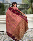 Dusty Pink Soft Silk Dusty Concept Zig Zag Zari Woven Saree