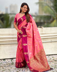 Rosy Pink Soft Silk Dusty Concept Zig Zag Zari Woven Saree