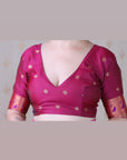 Violet Soft Silk Banarasi Peacock Zari Woven Saree