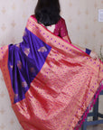 Violet Soft Silk Banarasi Peacock Zari Woven Saree
