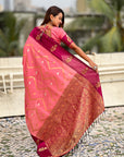 Rosy Pink Soft Silk Dusty Concept Zig Zag Zari Woven Saree