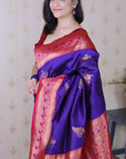 Violet Soft Silk Banarasi Peacock Zari Woven Saree