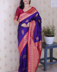 Violet Soft Silk Banarasi Peacock Zari Woven Saree
