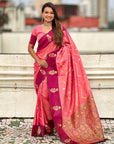 Rosy Pink Soft Silk Dusty Concept Zig Zag Zari Woven Saree