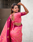 Rosy Pink Soft Silk Dusty Concept Zig Zag Zari Woven Saree