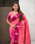 Rosy Pink Soft Silk Dusty Concept Zig Zag Zari Woven Saree