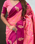 Rosy Pink Soft Silk Dusty Concept Zig Zag Zari Woven Saree