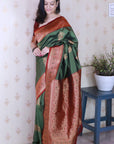 Mehendi Green Soft Silk Banarasi Peacock Zari Woven Saree