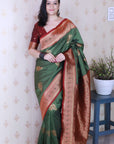 Mehendi Green Soft Silk Banarasi Peacock Zari Woven Saree