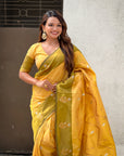 Yellow Soft Silk Dusty Concept Zig Zag Zari Woven Saree