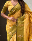 Yellow Soft Silk Dusty Concept Zig Zag Zari Woven Saree