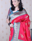 Pink Soft Silk Banarasi Peacock Zari Woven Saree
