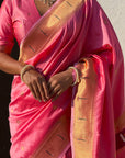 Baby Pink Zari Woven Vitthala God Special Traditional Paithani Silk Saree