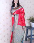 Pink Soft Silk Banarasi Peacock Zari Woven Saree