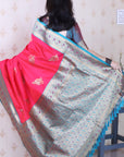 Pink Soft Silk Banarasi Peacock Zari Woven Saree