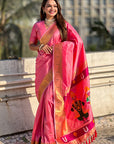 Baby Pink Zari Woven Vitthala God Special Traditional Paithani Silk Saree