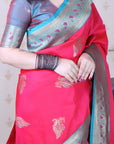 Pink Soft Silk Banarasi Peacock Zari Woven Saree