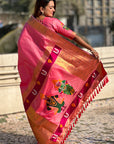 Baby Pink Zari Woven Vitthala God Special Traditional Paithani Silk Saree