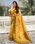 Yellow Soft Silk Dusty Concept Zig Zag Zari Woven Saree