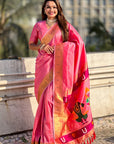 Baby Pink Zari Woven Vitthala God Special Traditional Paithani Silk Saree