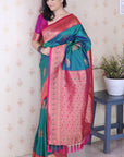Green Soft Silk Banarasi Peacock Zari Woven Saree