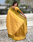 Yellow Soft Silk Dusty Concept Zig Zag Zari Woven Saree