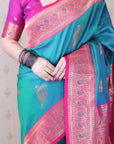 Green Soft Silk Banarasi Peacock Zari Woven Saree