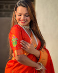Orange Zari Woven Vitthala God Special Traditional Paithani Silk Saree
