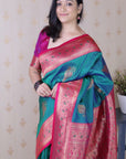 Green Soft Silk Banarasi Peacock Zari Woven Saree