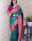 Green Soft Silk Banarasi Peacock Zari Woven Saree