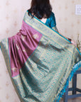 Coral Pink Soft Silk Banarasi Peacock Zari Woven Saree