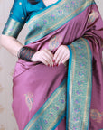 Coral Pink Soft Silk Banarasi Peacock Zari Woven Saree