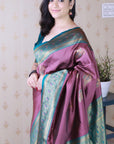 Coral Pink Soft Silk Banarasi Peacock Zari Woven Saree