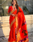 Orange Zari Woven Vitthala God Special Traditional Paithani Silk Saree