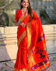 Orange Zari Woven Vitthala God Special Traditional Paithani Silk Saree