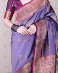 Lavender Soft Silk Banarasi Peacock Zari Woven Saree