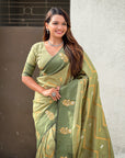Pista Green Soft Silk Dusty Concept Zig Zag Zari Woven Saree