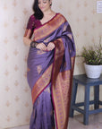 Lavender Soft Silk Banarasi Peacock Zari Woven Saree