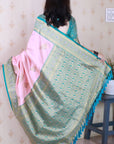 Baby Pink Soft Silk Banarasi Peacock Zari Woven Saree